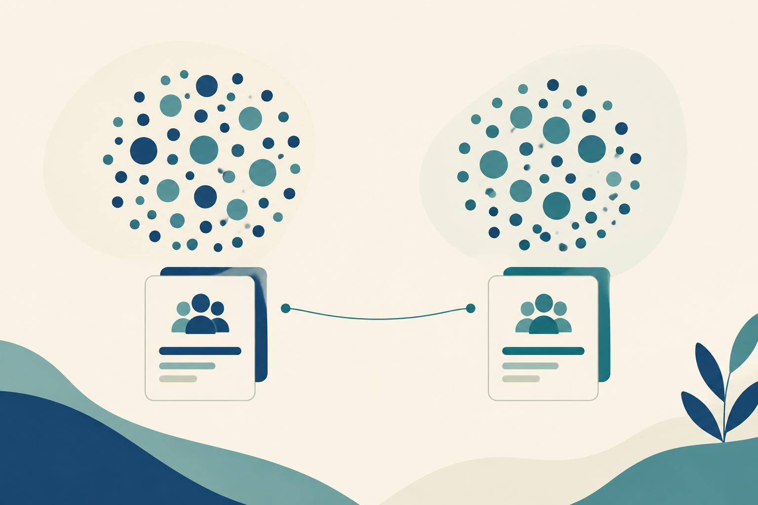 Editorial illustration of two abstract research cohorts and comparison cards, representing careful matching of ADHD and conduct-disorder MRI study findings.